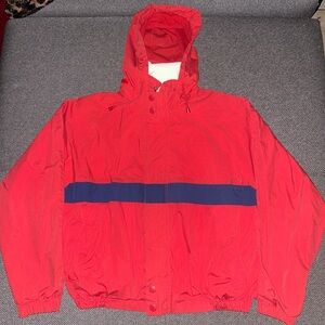 80s Red Blue Sailor Hooded Full Zip Bomber Jacket
